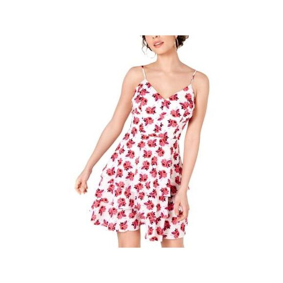 B DARLIN Womens Pink Zippered Floral Mini Layered Dress 11\12 - Picture 1 of 3